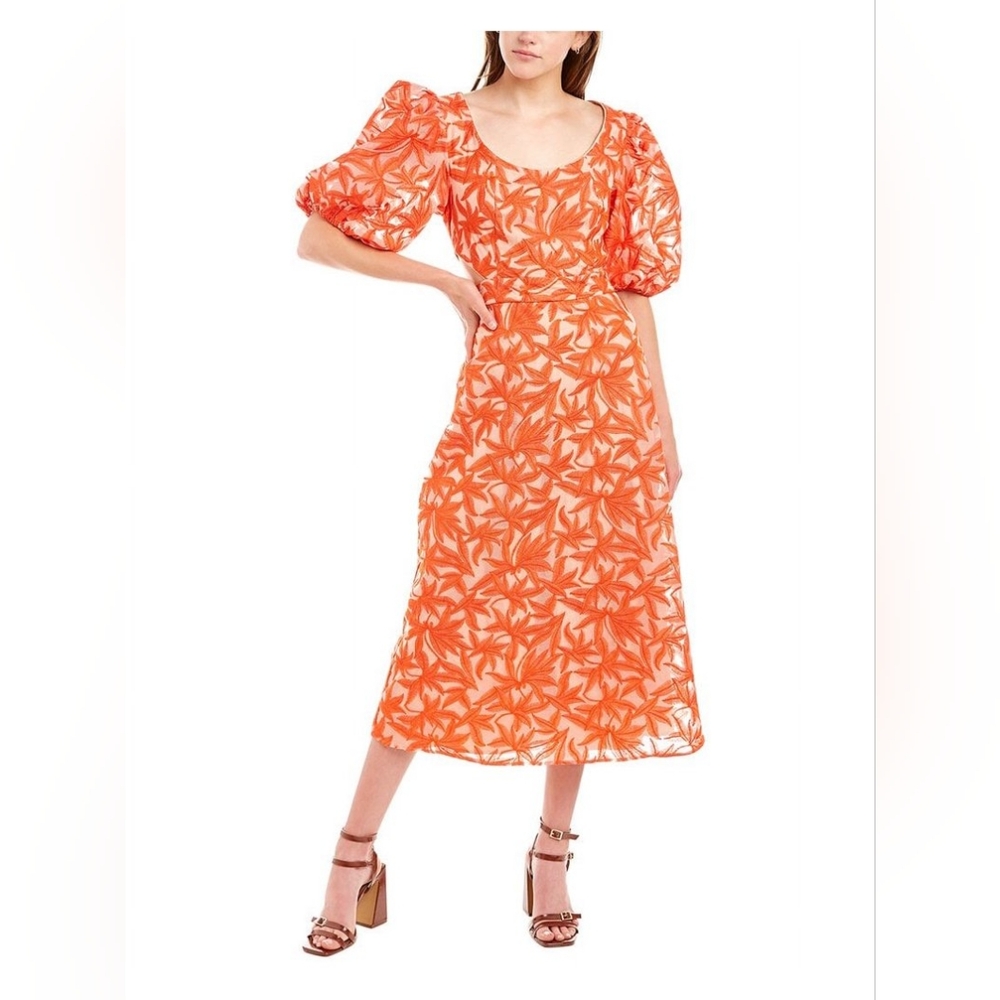 Keepsake XXS Orange Floral Puff Sleeve Dress